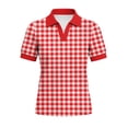 thumbnail image 5 of Fengqque Womens Summer Tops Short Sleeve Shirts Check V Neck Tunic Tops Waist-cinching Work Blouses Red-C XL(XL), 5 of 5