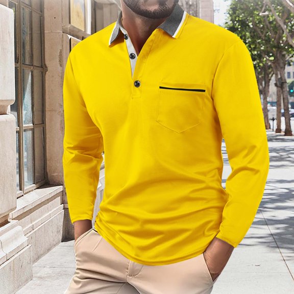 DayScoop Mens Fashion T-Shirt Casual T Shirt Fall Long Sleeve Loose Breathable Lapel Button Up Tops