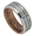 thumbnail image 1 of Custom Personalized Engraving Wedding Band Ring Set for Him & Her - 8mm Grooved Center Brushed Finish Beveled Edge with African Sapele Mahogany Wood Sleeve/Inner Ring, 1 of 6