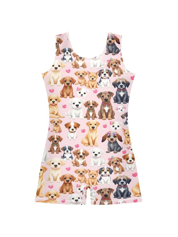 Dogs Cute Pattern Girls Leotards Gymnastics Tumbling Outfit Biketard Unitard 5-6Years