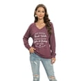 thumbnail image 2 of Aosijia Womens Tops V-neck Raglan Long Sleeve Letter Print Top Pullover Loose Casual T-Shirt Tunic Blouse, 2 of 7