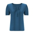 thumbnail image 5 of Hvyesh 2025 Womens T Shirts Short Sleeve Pleated Tunic Tops Dressy Casual Lace Up Scooped Neck Summer Tops Blouses, 5 of 7