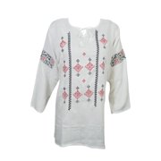 Mogul Womens Peasant Tunic Top Embroidered Cover Up Boho Chic Ethnic Indian Comfy Blouse Shirt