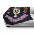thumbnail image 3 of Sugar Skull Soft Flannel Fleece Throw Blanket, Day of Deadme Colorful Skull with a Floral Wreath, Cozy Plush for Indoor and Outdoor Use, 50" x 70", Navy Blue and Multicolor, by Ambesonne, 3 of 6