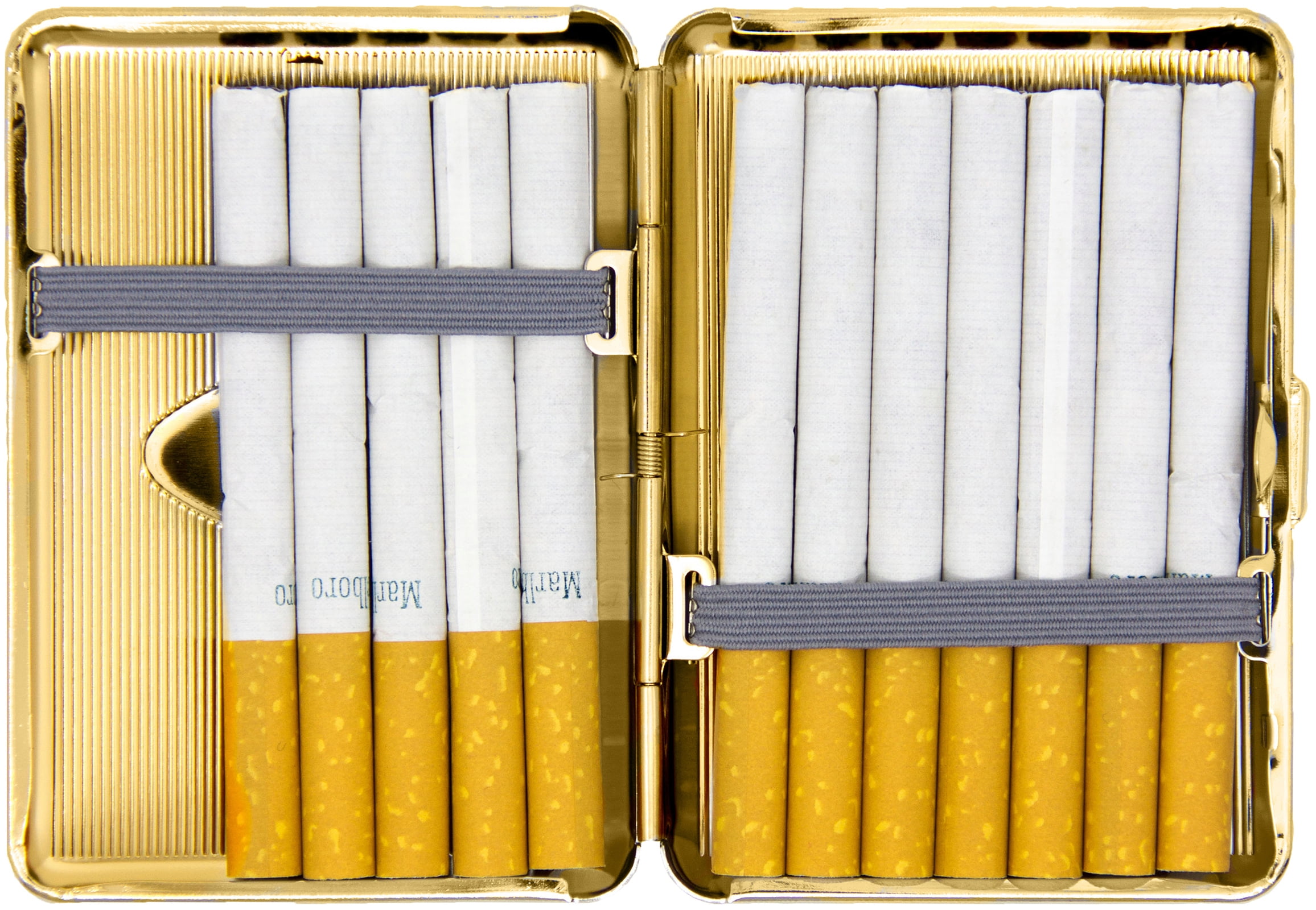 Set of 2 Compact Metal-Plated King Size Cigarette Case With Elastic Bands  (Gold Oval)