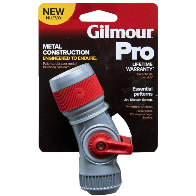 Gilmour Pro Metal Water Nozzle For Garden Hose, 3 Spray Settings