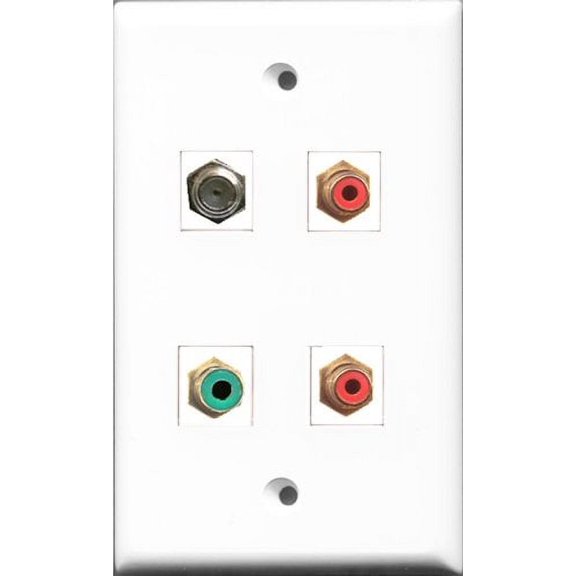 RiteAV - 2 Port RCA Red and 1 Port RCA Green and 1 Port Coax Cable TV- F-Type Wall Plate