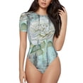 thumbnail image 2 of Uemuo Vintage Rose1 Pattern Women's One Piece Short Sleeve Swimsuit Rash Guard Surfing Modest Quick-drying Swimsuit Beach Essentials-XX-Large, 2 of 9