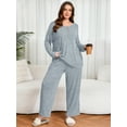 thumbnail image 6 of SHOWMALL Women's Plus Size Outfit Sets – 2 Piece Lounge Set Light Blue 3X Long Sleeve Ribbed Top and Pants with Pockets, Soft Homewear, 6 of 8