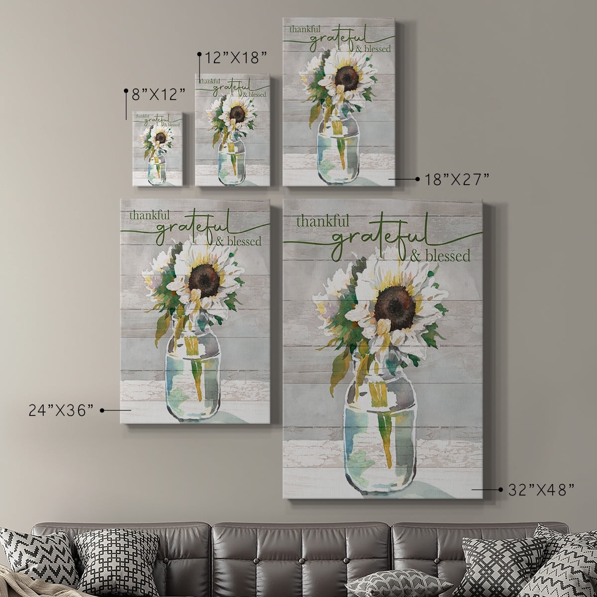 Thankful, Grateful, Blessed Premium Gallery Wrapped Canvas - Ready to Hang