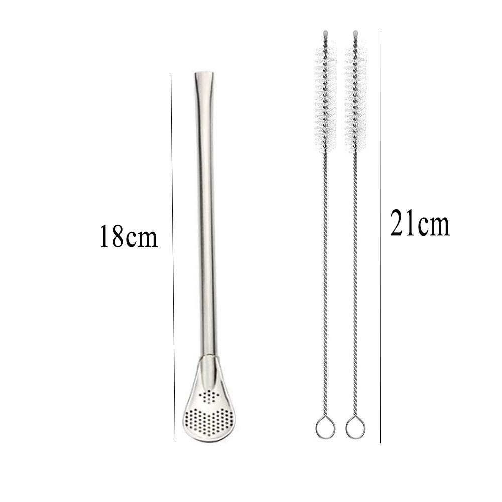 Stainless Steel Drinking Straws with Filter Spoon 6 Pcs Reusable Yerba Mate Tea Bombilla Drinking Straws with 2 Pcs Cleaning Brushes Set, 7.1inch/18CM Long - image 2 of 5