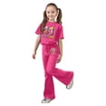 thumbnail image 2 of Toddler Girl Outfits 2 Piece Letter Print Short Sleeve Crew Neck T Shirt Tops And Flare Pants Casaul Baby Girls' Clothing Sets Hot Pink 9 Years-10 Years, 2 of 5