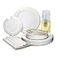 thumbnail image 3 of OCCASIONS 200pcs set (25 Guests)-Heavyweight Wedding Party Disposable Plastic Plate Set -25 x 10.5'' + 25 x 7.5'' + Silverware + Cups +linen like paper Napkins (White & Gold Rim), 3 of 4