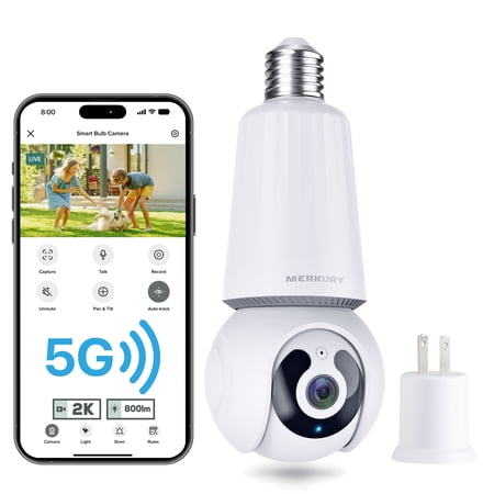 2K Light Bulb Security Camera, 360° Pan Tilt, 4MP HD Video, Night Vision, Motion Alerts, WiFi Smart Camera with LED Light