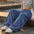 thumbnail image 4 of LUVDA Women's Corduroy Wide Leg Pants Drawstring Elastic Waist Lounge Trousers with Pockets, 4 of 9