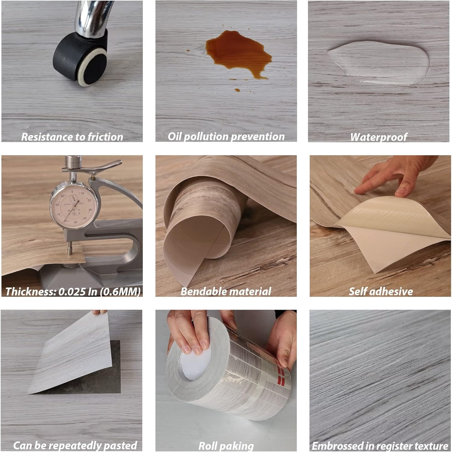 54 Sq.Ft,Wood Peel and Stick Floor Tiles,36 Pack Grey Vinyl Flooring (No Adhesive Residue) 36"×6" Waterproof and Non-Slip Laminate Flooring for Renters Bathroom, Living Room ((Nature Grey)