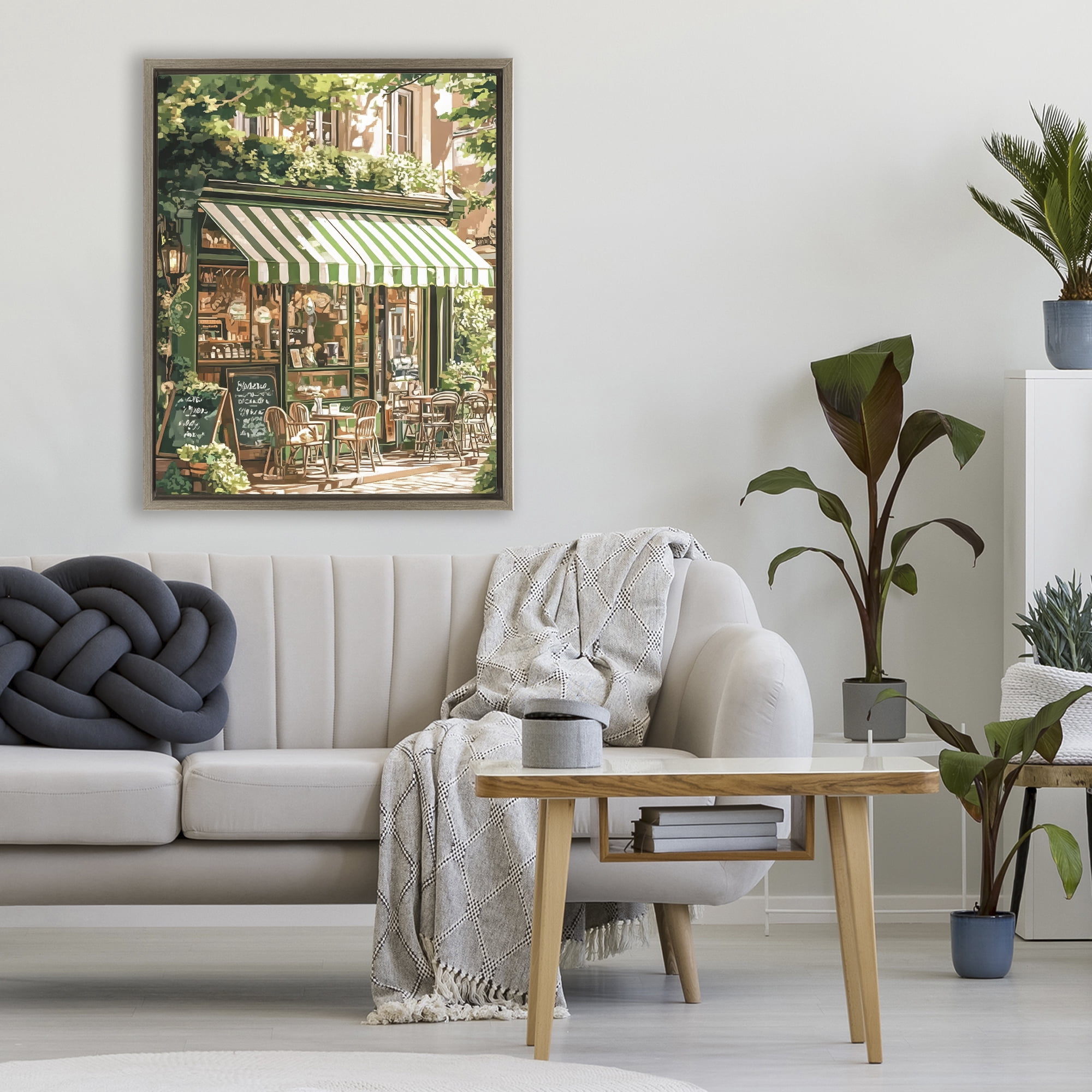 Stupell Industries Coffee Shop Awning & Greenery Brown Framed Floater Canvas Wall Art, design by LSR Design Studio