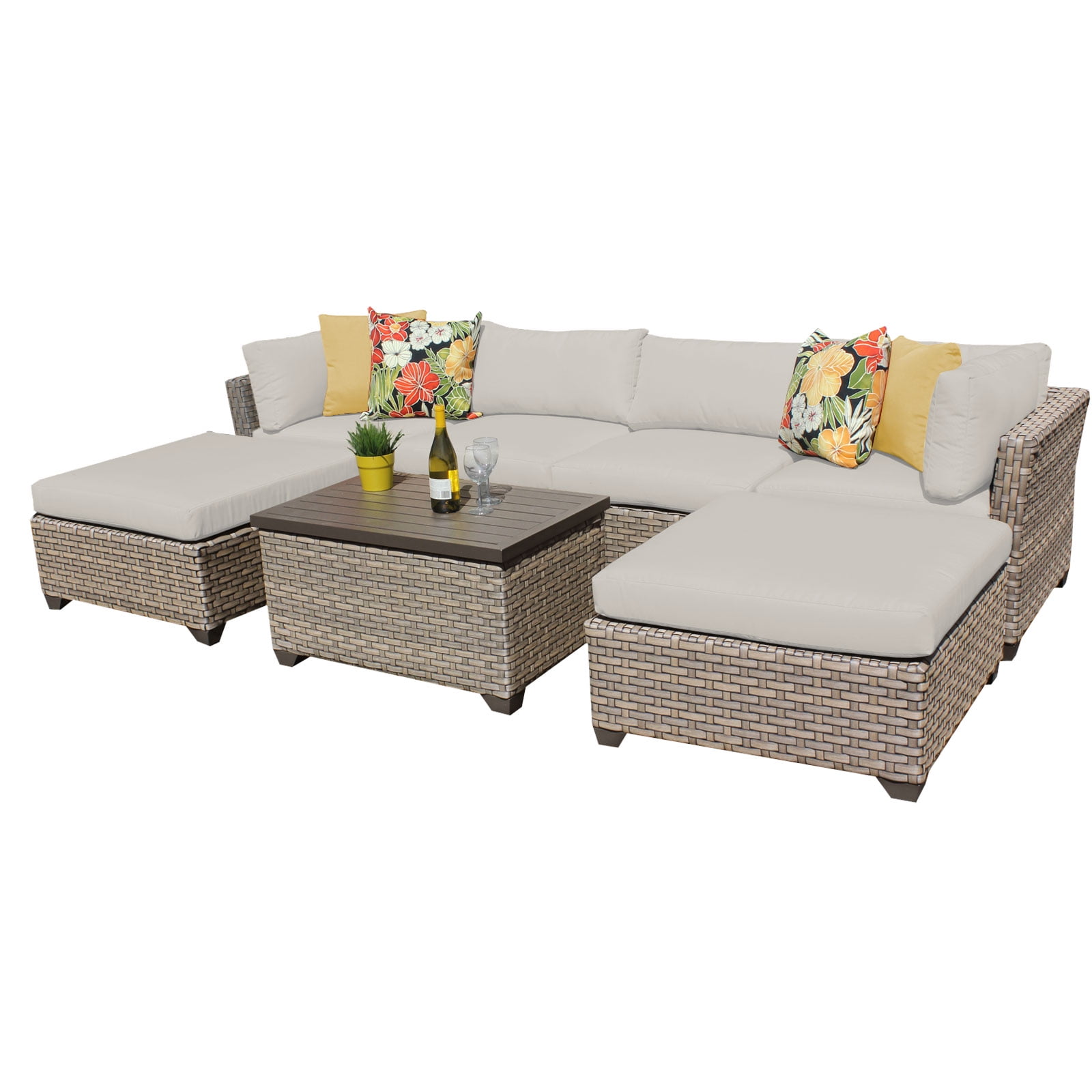 Hampton 7 Piece Outdoor Wicker Patio Furniture Set 07b by TK Classics