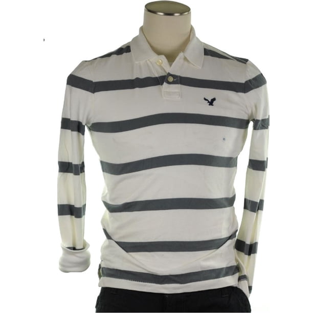 American Eagle Outfitters Polo de rugby de manga larga para hombre, blanco, mediano