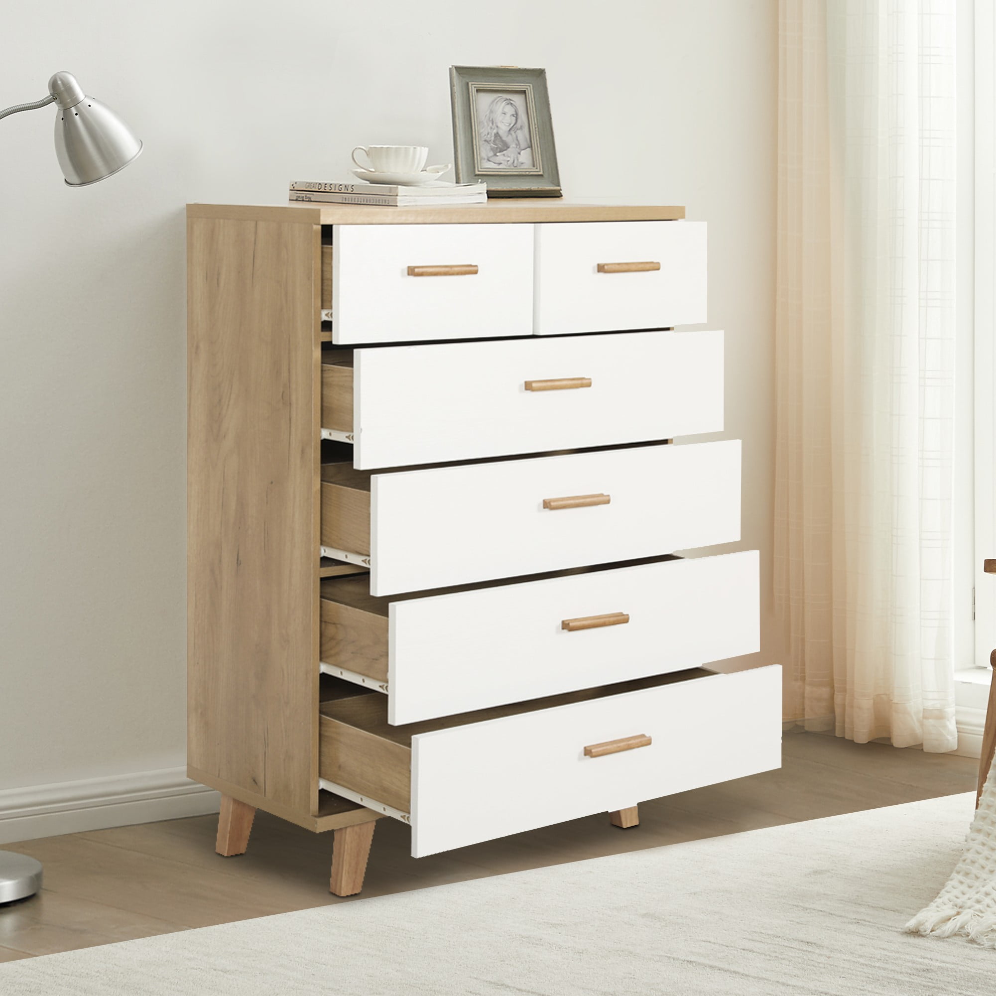Finihen 6 Drawers Chest of Dressers, Wood Storage Cabinet with Handle Table Leg for Bedroom, Living Room and Hallway, Beige Finihen 6 Drawers Chest of Dressers, Wood Storage Cabinet with Handle Table Leg for Bedroom, Living Room and Hallway, Beige