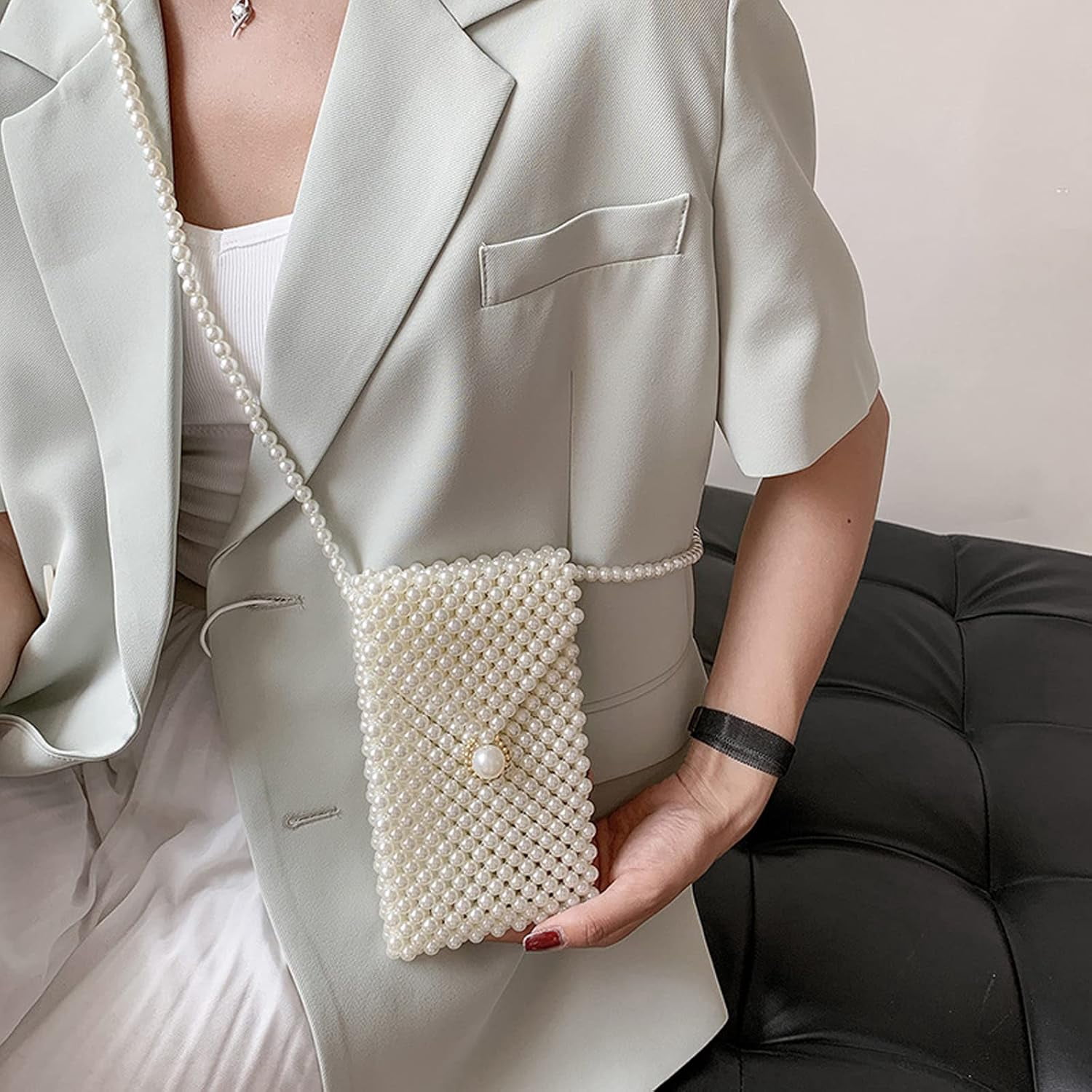 CAILDANL Luxury Pearl Bag Chain Bag Purse Shoulder Bag for Women,Artificial Pearl Clutch Crossbody Beaded Evening Bag for Party