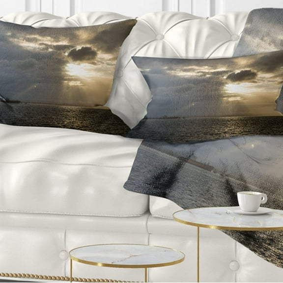 Designart Beautiful Cloudy Sunset at Australia Beach - Seashore Throw Pillow - 12x20