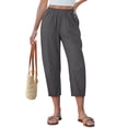 thumbnail image 2 of Capri Pants for Women Linen Barrel Petite Pants High Waisted Pull On Elastic Waist Casual Summer Capris Beach Vacation Trouser Gray S, 2 of 6