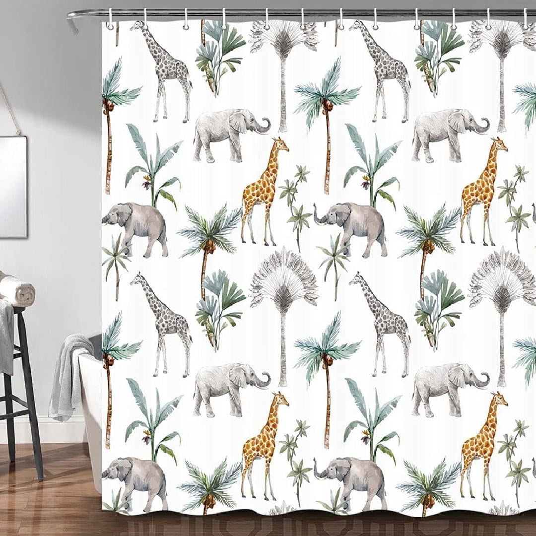 Safari Animal Shower Curtain Watercolor African Jungle Animals and Palm ...