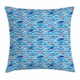 thumbnail image 1 of Lighthouse Throw Pillow Cushion Cover, Wavy Lines Aquatic Elements Dolphins Seahorses and Boats Marine Summer, Decorative Square Accent Pillow Case, 18 X 18 Inches, Blue Navy Blue Red, by Ambesonne, 1 of 2