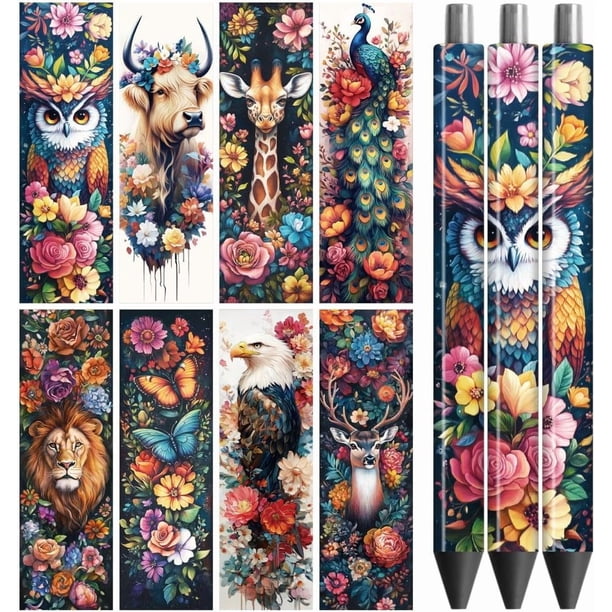 Pegatinas de transferencia UV DTF con diseño de animales y flores - 48 unidades, resistentes al agua, con impresión HD, para personalizar, hacer manualidades decorativas y regalar.