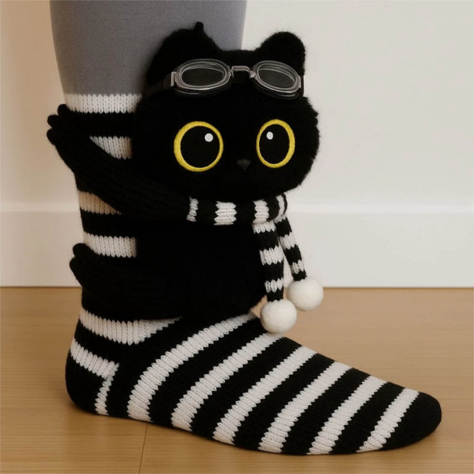 3D Knit Animal Socks,Warm Non-slip Christmas Socks,Soft Hand Crocheted Animal Socks, Double-Layer Cotton, 1 Pair, Style-d