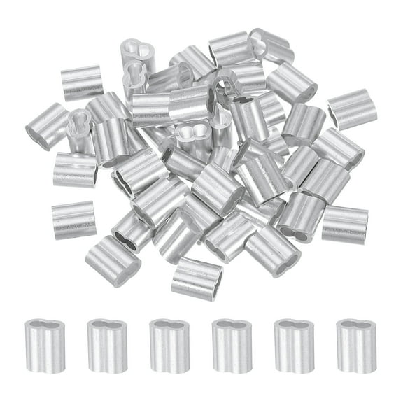 50Pcs 3/16" Aluminum Crimping Loop Sleeve for Wire Rope and Cable, Double Holes