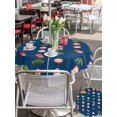 thumbnail image 5 of Outdoor Tablecloth with Umbrella Hole for Patio/Picnic/Party/Camping, Navy Blue Spring Floral Waterproof Table Cloth Round Cover Washable, Green Botanical Summer Flower Birds (Dia 54"), 5 of 8