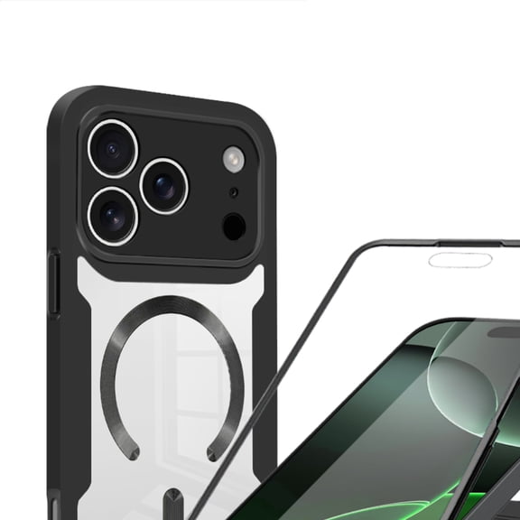 Lunvic for iPhone 18 Pro Case Compatible with MagSafe, Full Body Rugged Heavy Duty Shockproof Clear PC Back Protective Cover with Built-in Screen Protector, Black
