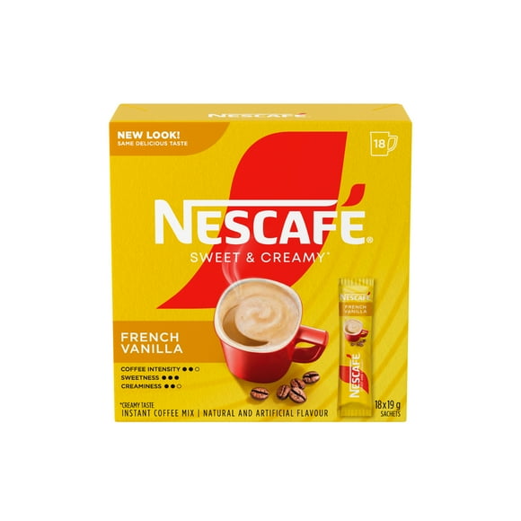 Sweet & Creamy French Vanilla Instant Coffee Mix, Single-serve Sachets Containing Coffee, Coffee Whitener & Sugar, Just Add Hot Water, 100% Responsibly Sourced Coffee, 351 g