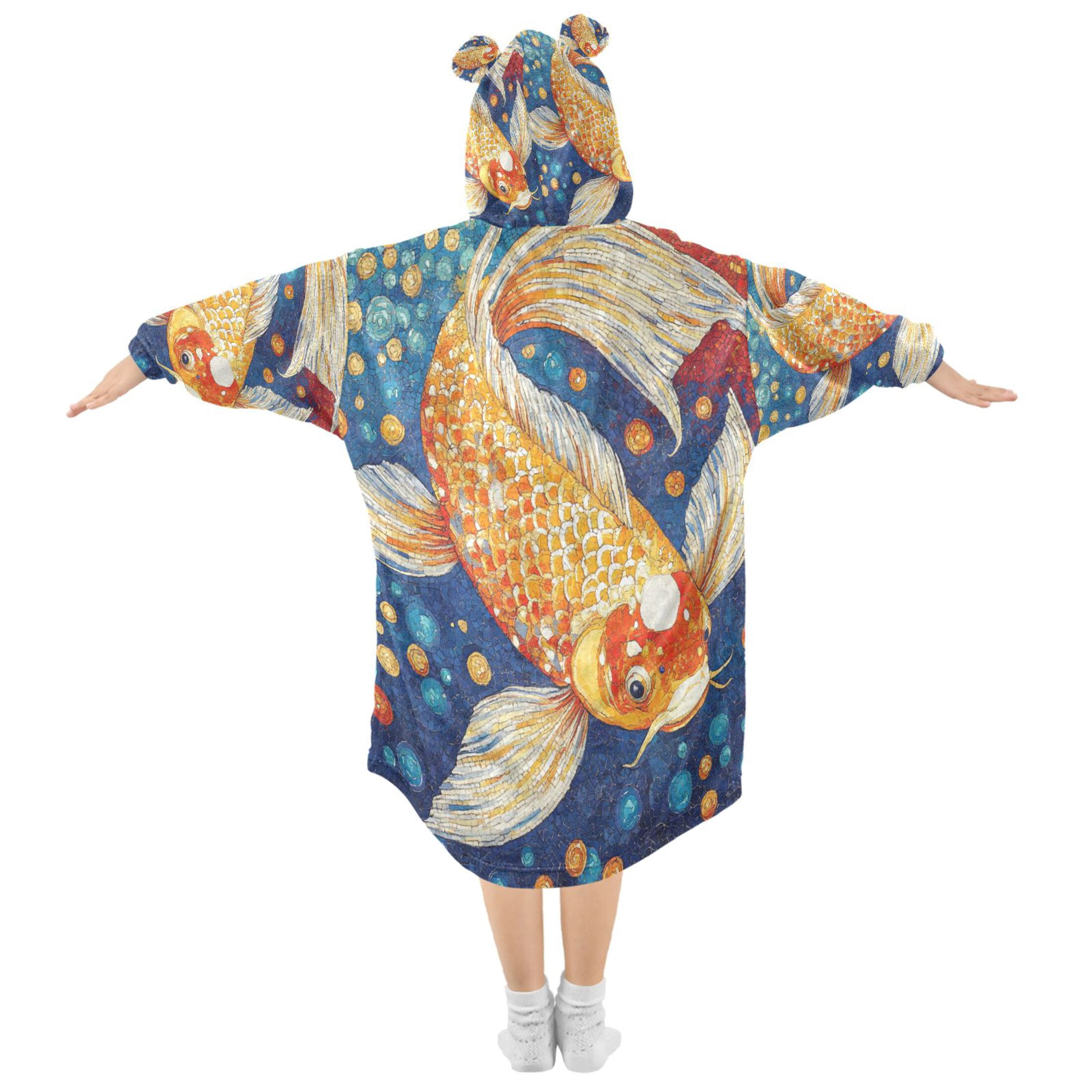 YAZAOO Kids Wearable Blanket Hoodie Warm and Cozy Radiant Koi Flannel Sweatshirt