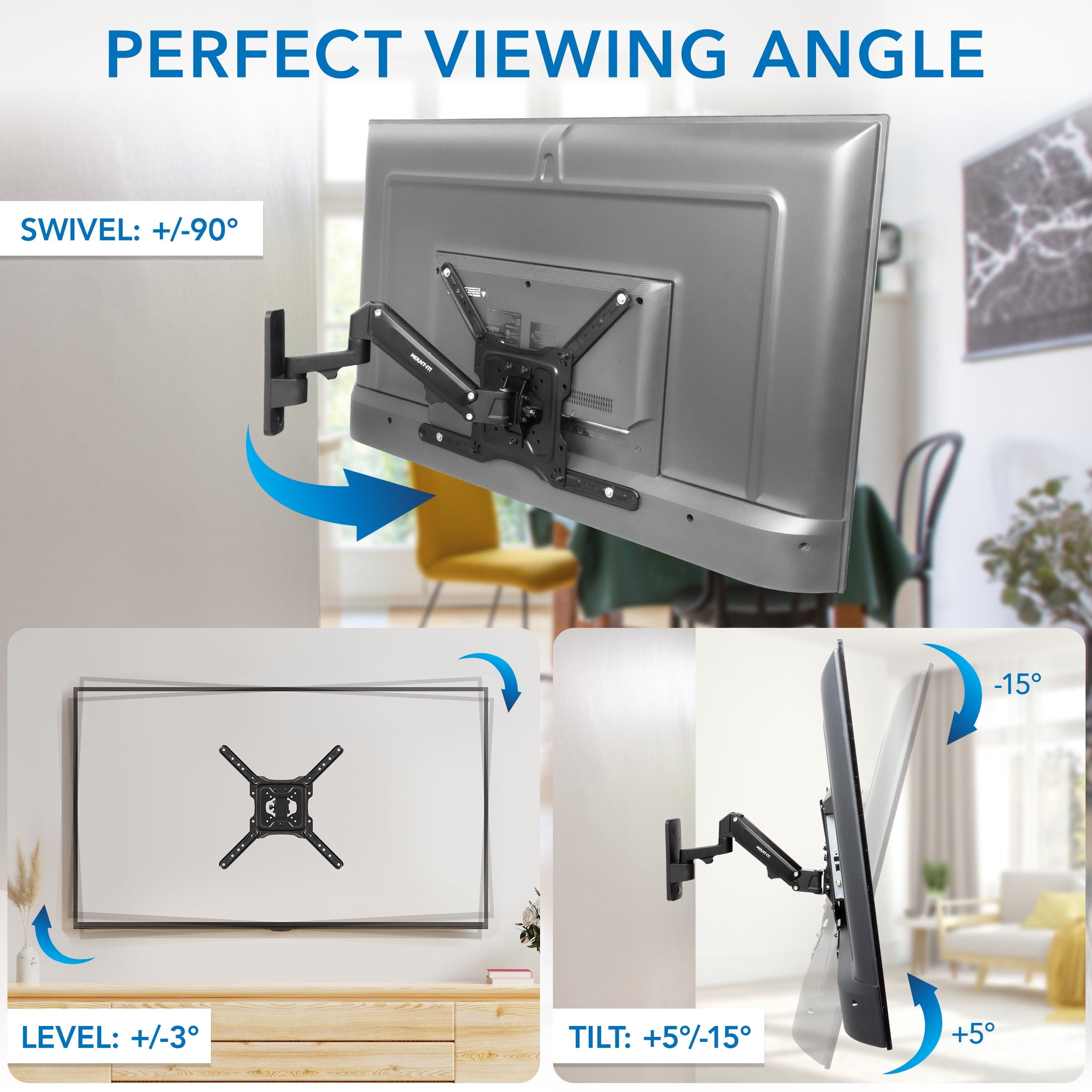 Mount-It! Height Adjustable TV Wall Mount - Full Motion, Pull Down and Vertical Adjustment, Fits 23-55 Inch Screens, Max VESA 400x400mm, Swivel and Tilt Capabilities, 50.6 Lbs Capacity