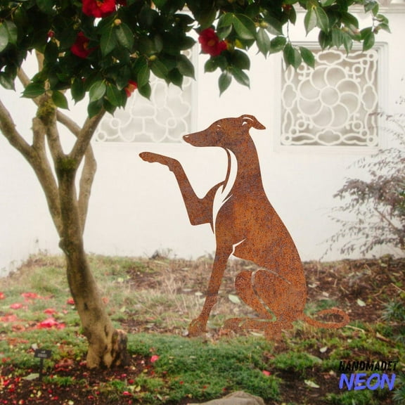 Handmadetneonsign Greyhound Dog Rusty Metal Stake, Dog Garden Stake, Yard Outdoor Stake Decor 046850