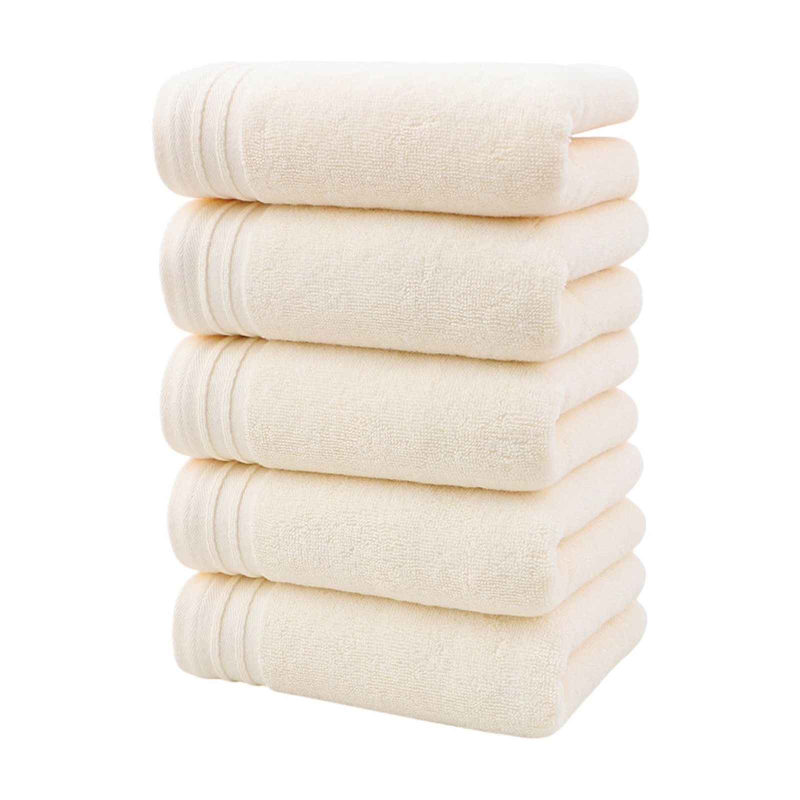 Set of 5 Thickened Face Towel Cotton Towel Washcloths Soft Facial Cloths 28” x 14” Spa-Like Feel Silky Face Cloth for Skin Cleansing (Beige)