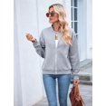 thumbnail image 3 of Womens Jacket Coat Casual Stand Collar Zip Up Fall Fashion Jackets Outfits with Pockets Grey L, 3 of 8
