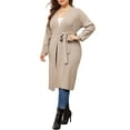 thumbnail image 2 of DARING DIVA Plus Size Sweater Knit Long Sleeve Belted Overwear 1X Khaki, 2 of 6