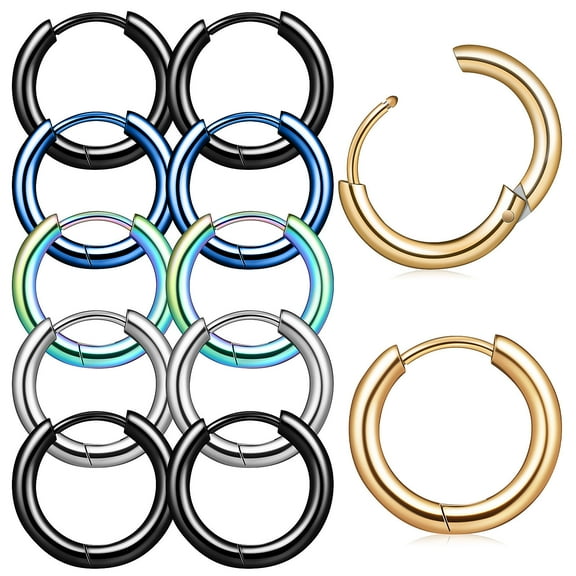 LEORX 5 Pairs Hinged Hoop Earrings for Men Women with Anti and Secure Close in Cuff