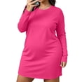 thumbnail image 3 of Busydd Plus Size Sleep Dresses for Women Fashion Oversized Solid Color Long Sleeve Dress Casual Basic Round Neck Mini Fall Dresses 3XL, 3 of 7