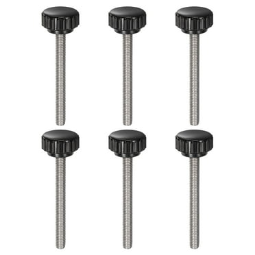 Uxcell 6 Pieces Knurled Clamping Knobs M6 x 55mm 304 Stainless Steel Threaded Stud 22mm Round Head Thumb Screws Black