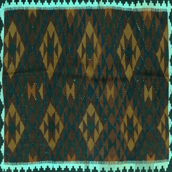 Ahgly Company Indoor Square Southwestern Turquoise Blue Country Area Rugs, 7' Square