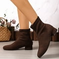 thumbnail image 6 of Suede Boots for Women Chunky Mid Heel Square Toe Ankle Booties Fashion Casual Warm Comfortable Fall Winter Shoes for Women Brown 6.5, 6 of 8