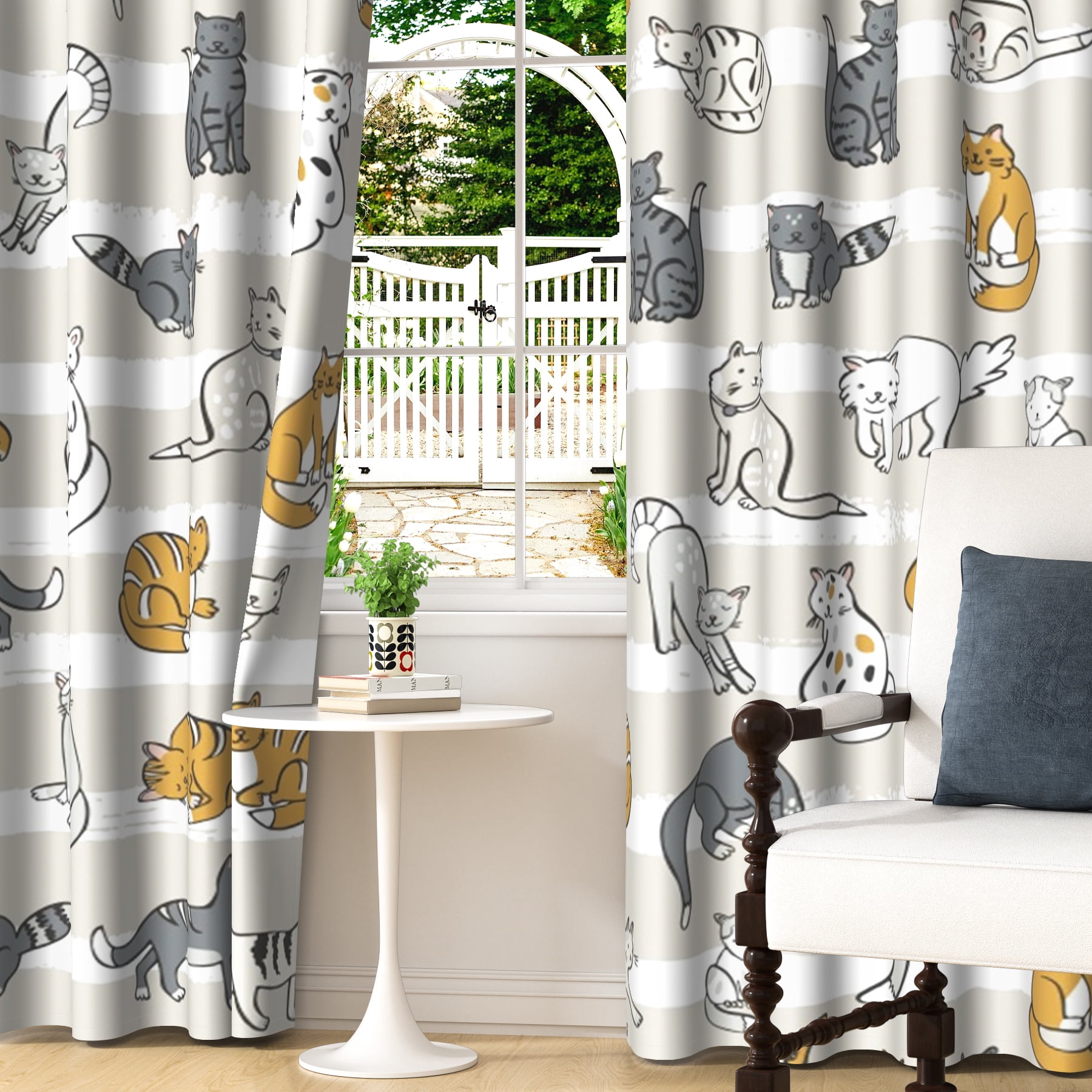 Lfeey Cartoon Cat Print Blackout Curtains, Room Darkening for Kids Bedroom, 42x84 in, 2 Panels
