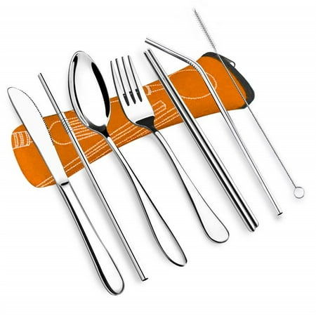 

Spring hue Reusable Stainless Steel Spoon Fork Chopsticks Metal Straw Luxury Tableware Set
