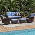thumbnail image 2 of Sunmthink 6-Piece Patio Furniture Set, High Back Swivel Rocker Chairs with Thick Cushions, Wicker Rattan Outdoor Sectional Sofa with Ottoman, Blue, 2 of 7