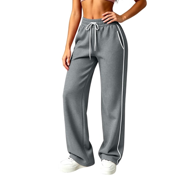 Womens Casual Sweatpants High Waisted Wide Leg Loose Pants Drawstring Athletic Sport Track Pants with Pockets Dark Gray XL